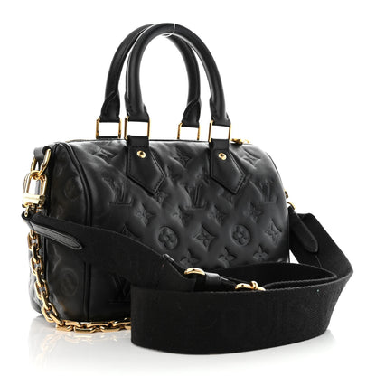 Louis Vuitton Lambskin Embossed Monogram Speedy 22 Bandouliere Black 3 of 9