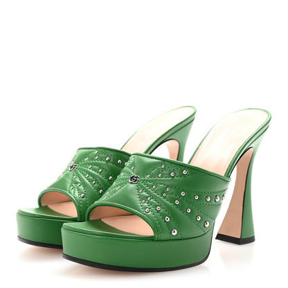 Gucci Calfskin Embellished Claire Mules 37.5 Spring Green 4 of 10