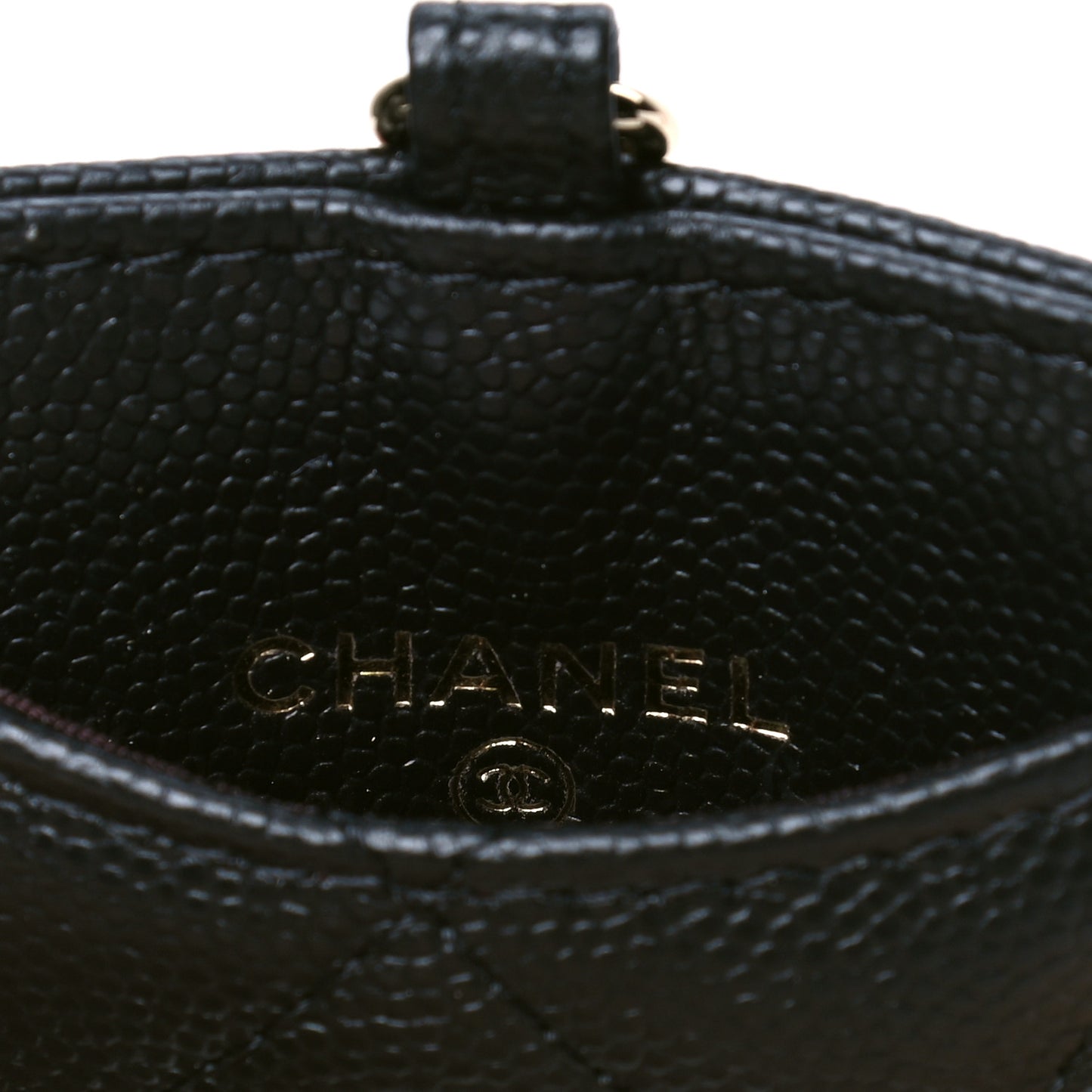 Caviar Quilted Card Holder On Chain Black