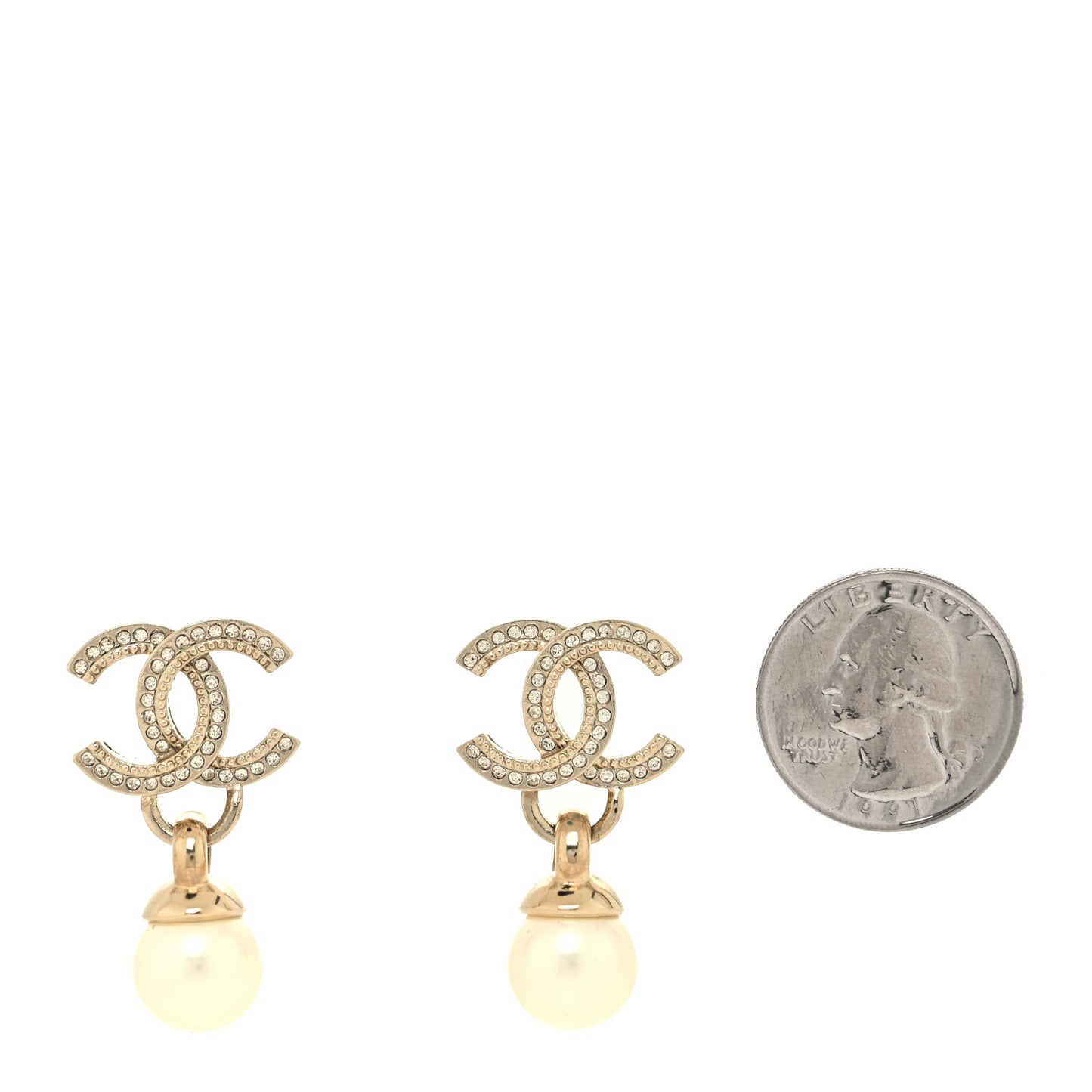Crystal Pearl CC Drop Earrings Gold