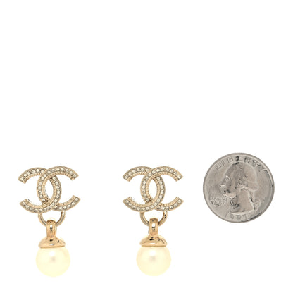 Chanel Crystal Pearl CC Drop Earrings Gold 2 of 4