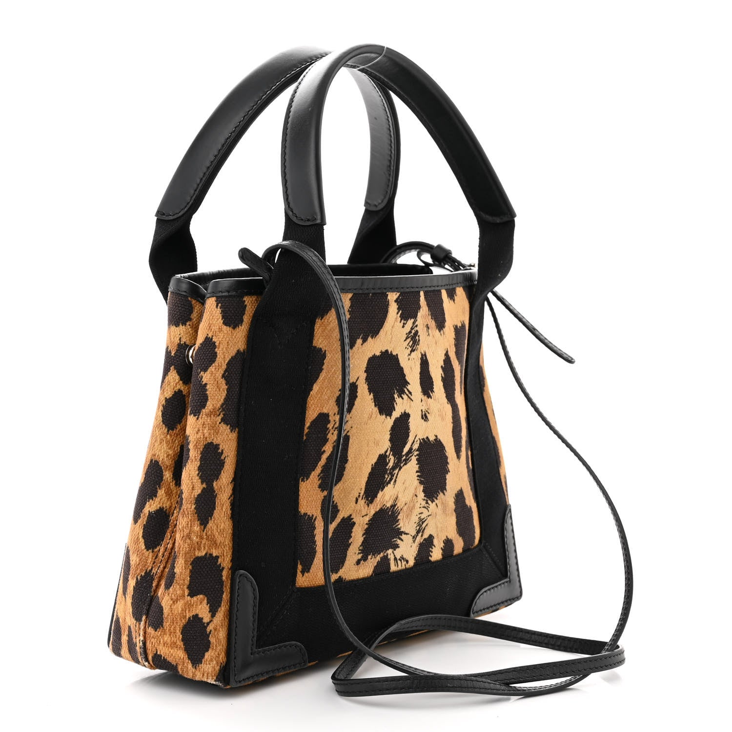 Balenciaga Cotton Canvas Satin Calfskin Leopard Print Navy Cabas XS Beige Black 4 of 11