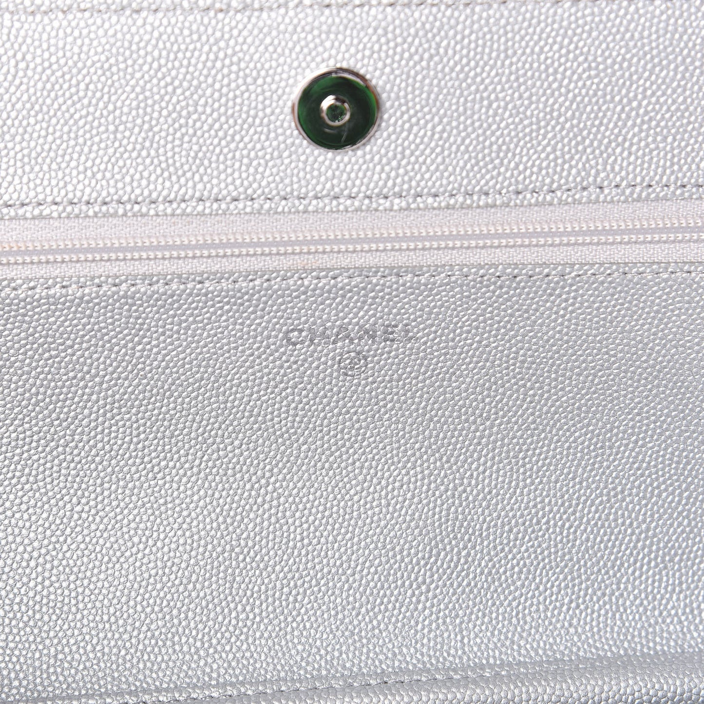 Metallic Caviar Chevron Quilted Vintage Mademoiselle Wallet On Chain WOC Silver