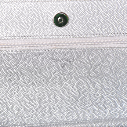 Chanel Metallic Caviar Chevron Quilted Vintage Mademoiselle Wallet On Chain WOC Silver 6 of 12