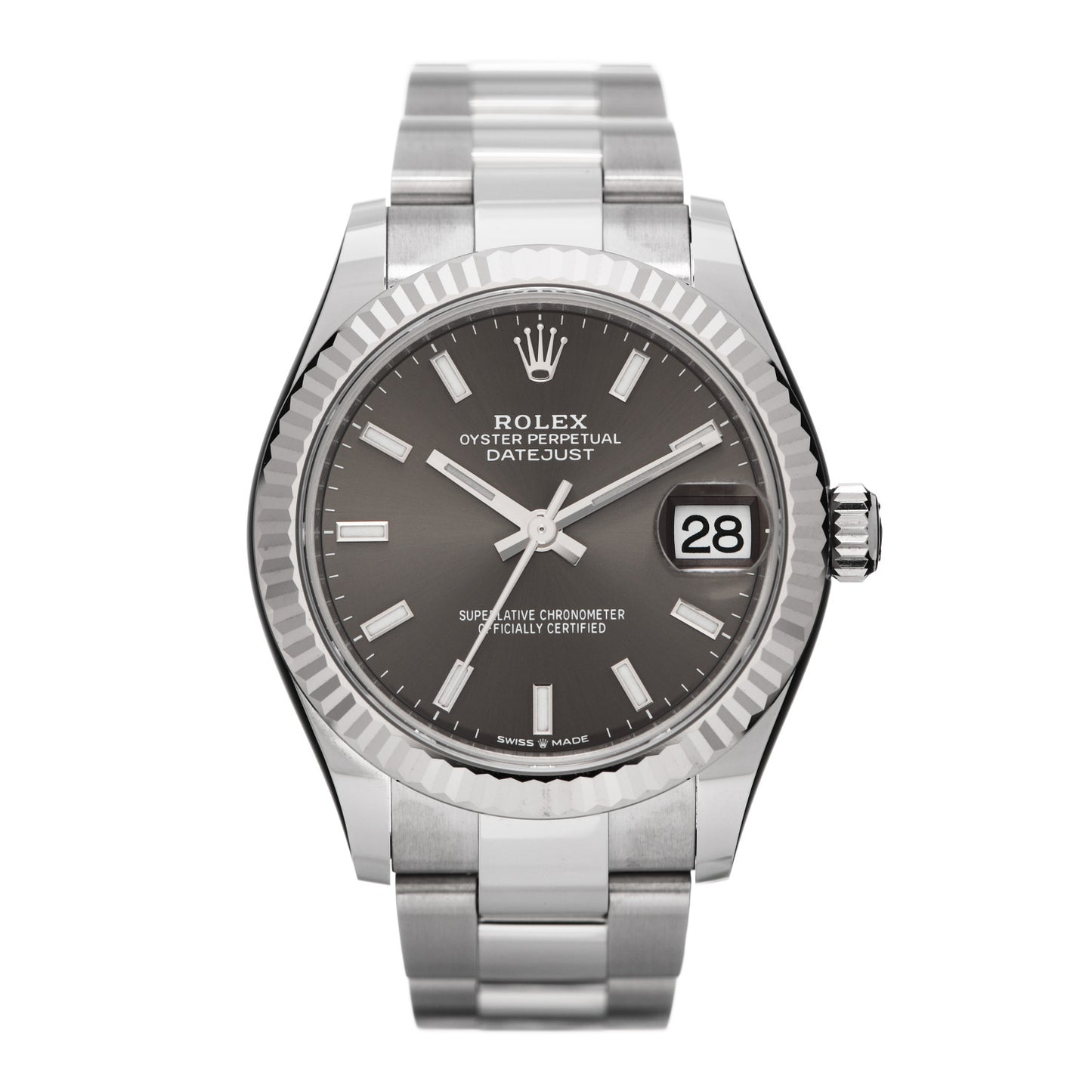 Stainless Steel 18K White Gold 31mm Oyster Perpetual Datejust Watch Dark Grey 278274
