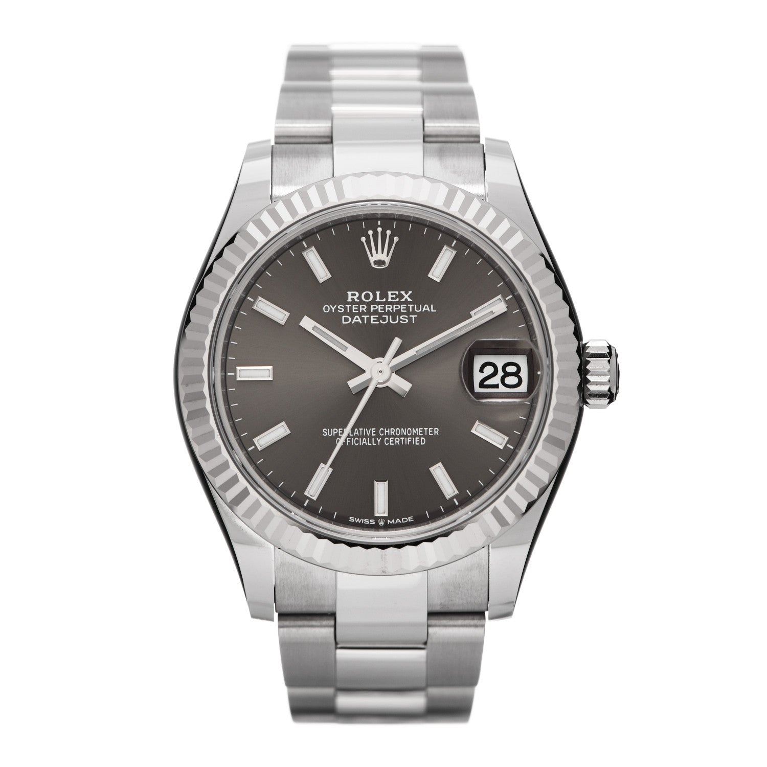 Rolex Stainless Steel 18K White Gold 31mm Oyster Perpetual Datejust Watch Dark Grey 278274 1 of 5