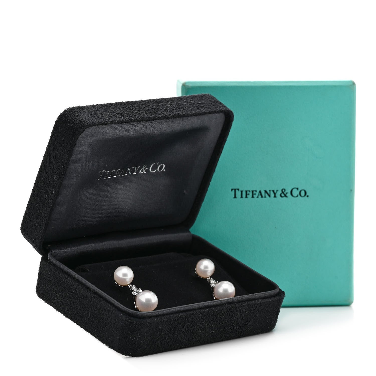 Tiffany Platinum Diamond Akoya Pearl 7-8mm Aria Drop Earrings 6 of 6