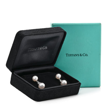 Tiffany Platinum Diamond Akoya Pearl 7-8mm Aria Drop Earrings 6 of 6