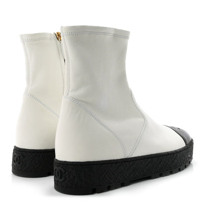 Chanel Stretch Lambskin Cap Toe CC Ankle Boots 38 White Black 5 of 10