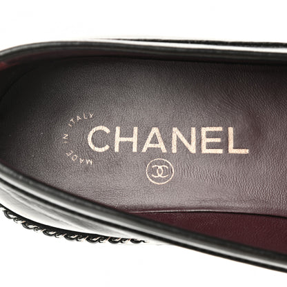 Chanel Crinkled Calfskin Velvet CC Chain Mocassin Loafers 38.5 Black 7 of 10