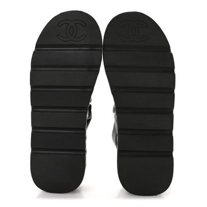Chanel Lambskin Quilted Platform Sandals 38 Black 6 of 9