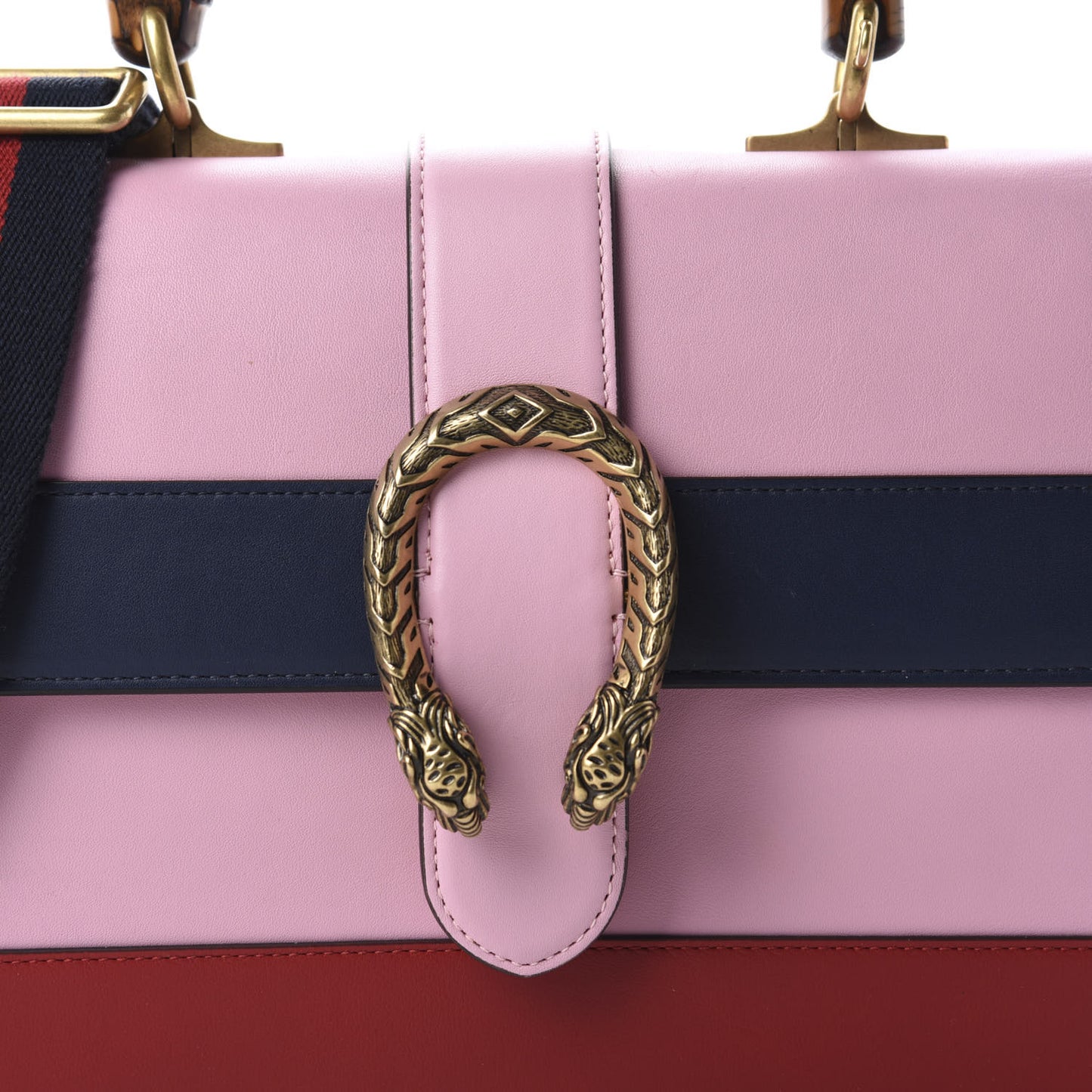 Moon Calfskin Web Medium Dionysus Bamboo Top Handle Bag Sugar Pink Blue Agata Hibiscus Red