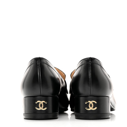 Chanel Shiny Calfskin Logo Loafers 37 Black 5 of 13
