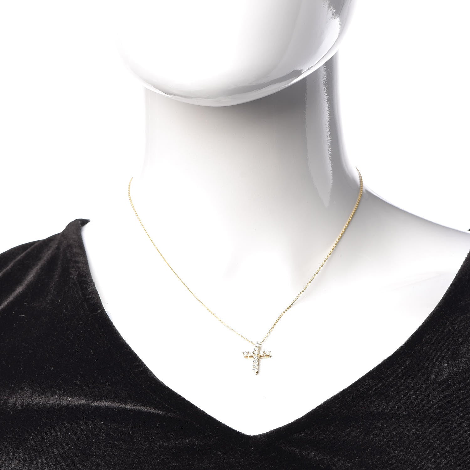 Tiffany 18K Yellow Gold Diamond Small Cross Pendant Necklace 2 of 7