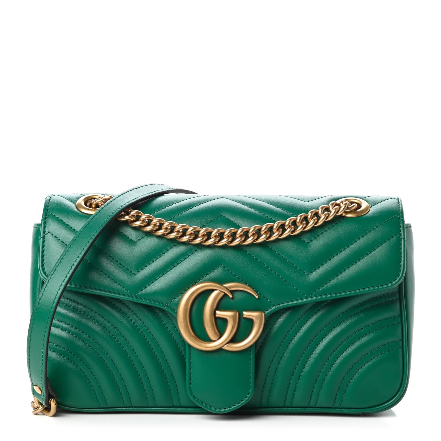 Calfskin Matelasse Small GG Marmont Shoulder Bag Emerald Green