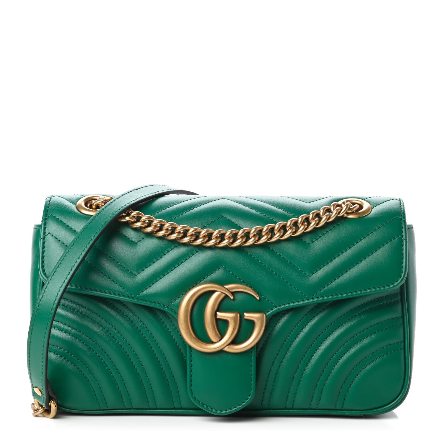 Gucci Calfskin Matelasse Small GG Marmont Shoulder Bag Emerald Green 1 of 10