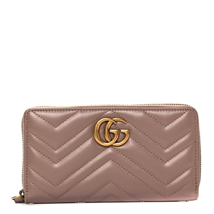 Gucci Calfskin Matelasse GG Marmont Zip Around Wallet Porcelain Rose 1 of 10