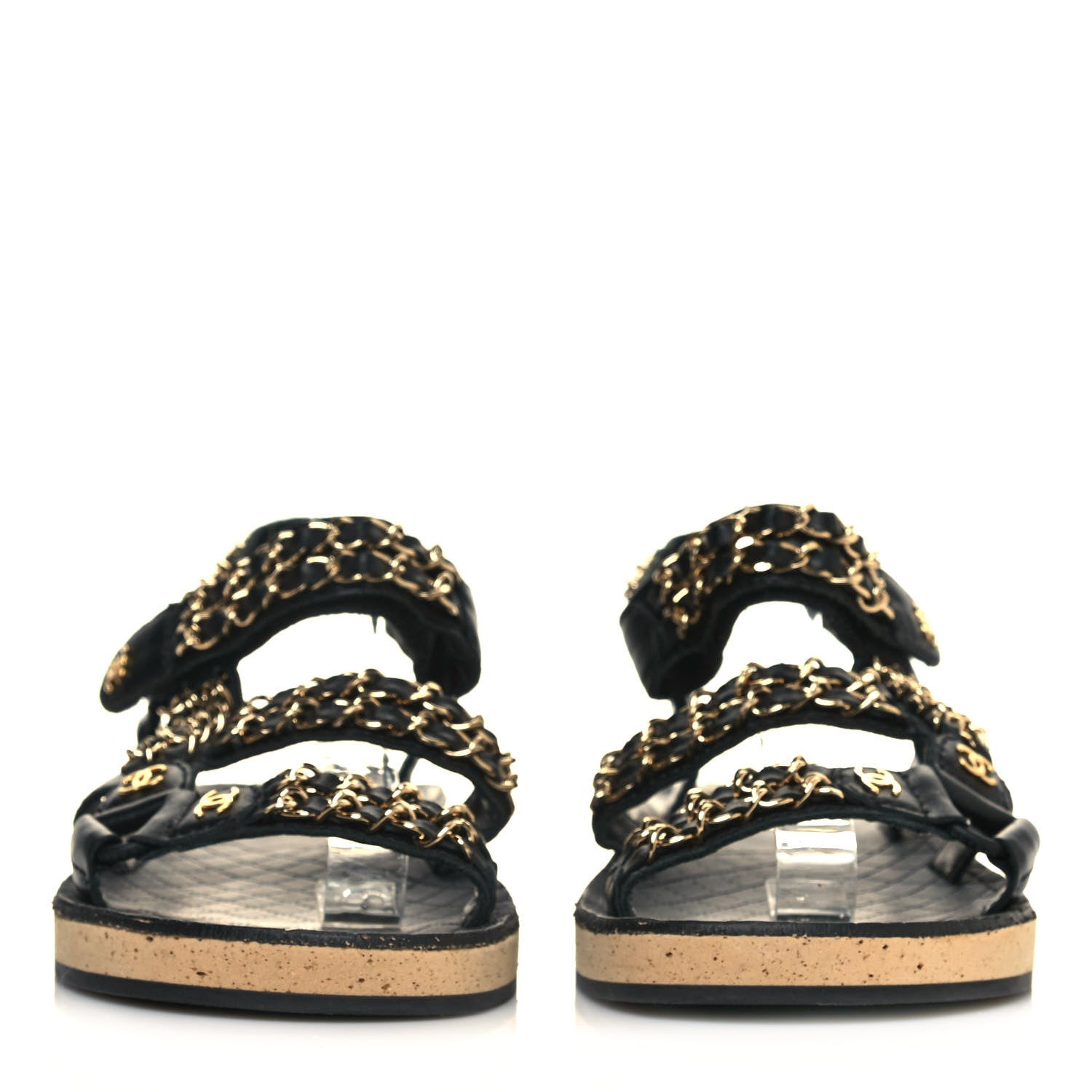 Chanel Lambskin Chain Sandals 37 Black 2 of 8