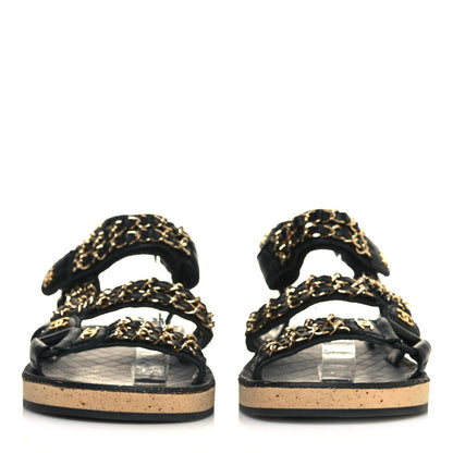 Chanel Lambskin Chain Sandals 37 Black 2 of 8