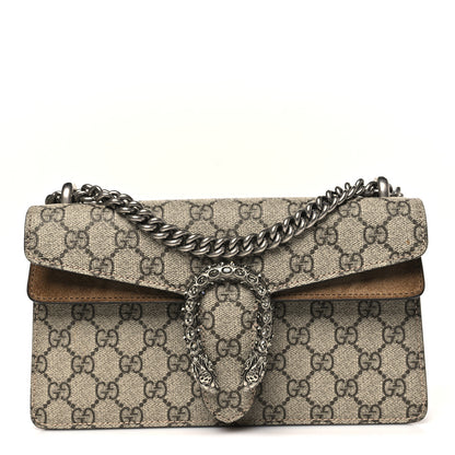 Gucci GG Supreme Monogram Suede Crystal Small Dionysus Shoulder Bag Beige Ebony Taupe 1 of 11