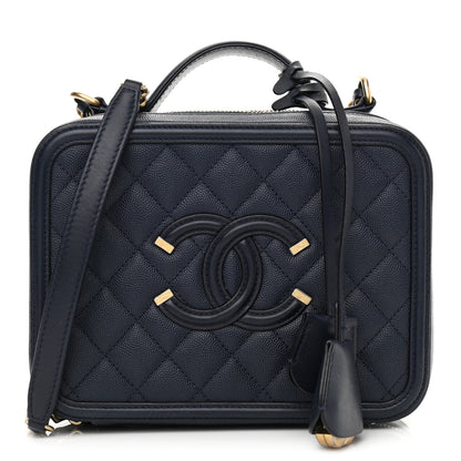 Chanel Caviar Quilted Medium CC Filigree Vanity Case Navy 1 of 15