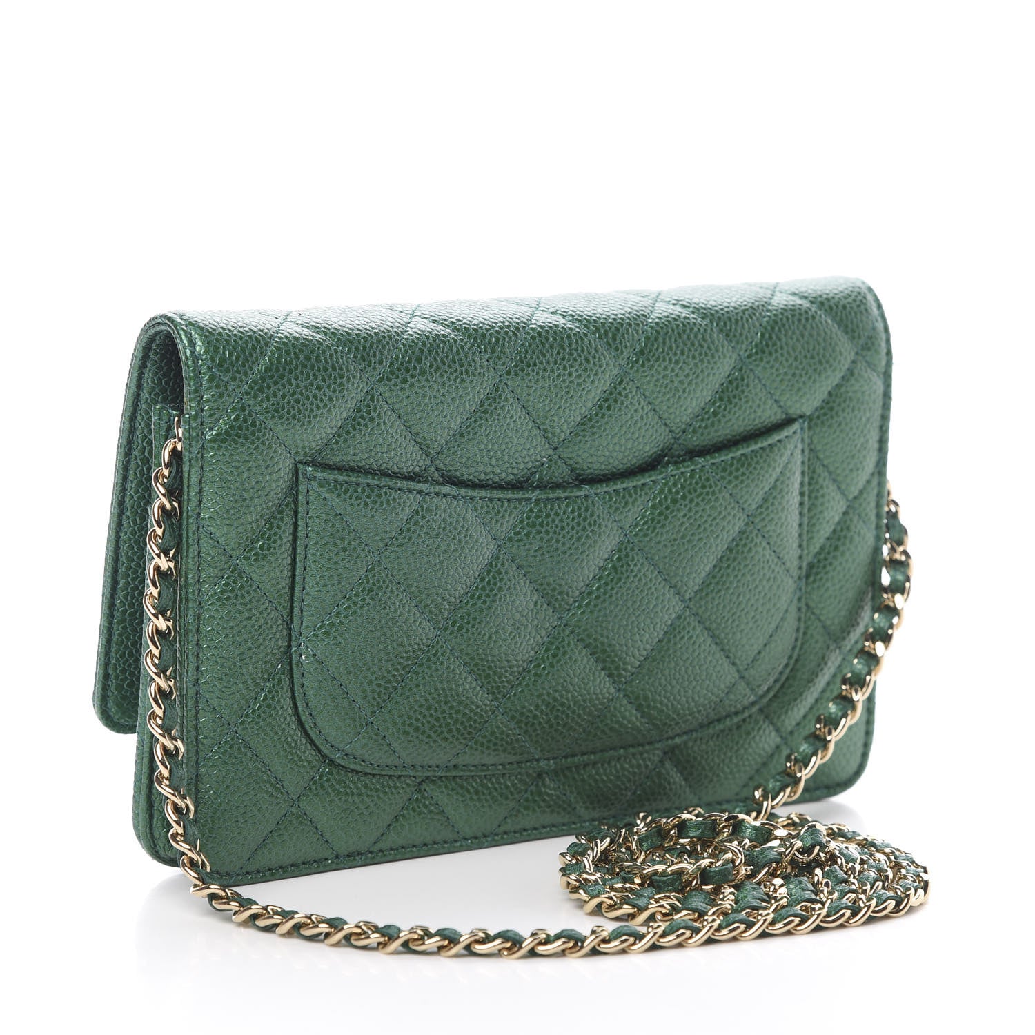 Chanel Metallic Caviar Quilted Wallet On Chain WOC Green 3 of 12