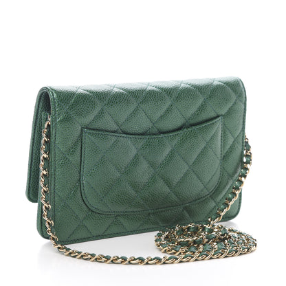 Chanel Metallic Caviar Quilted Wallet On Chain WOC Green 3 of 12