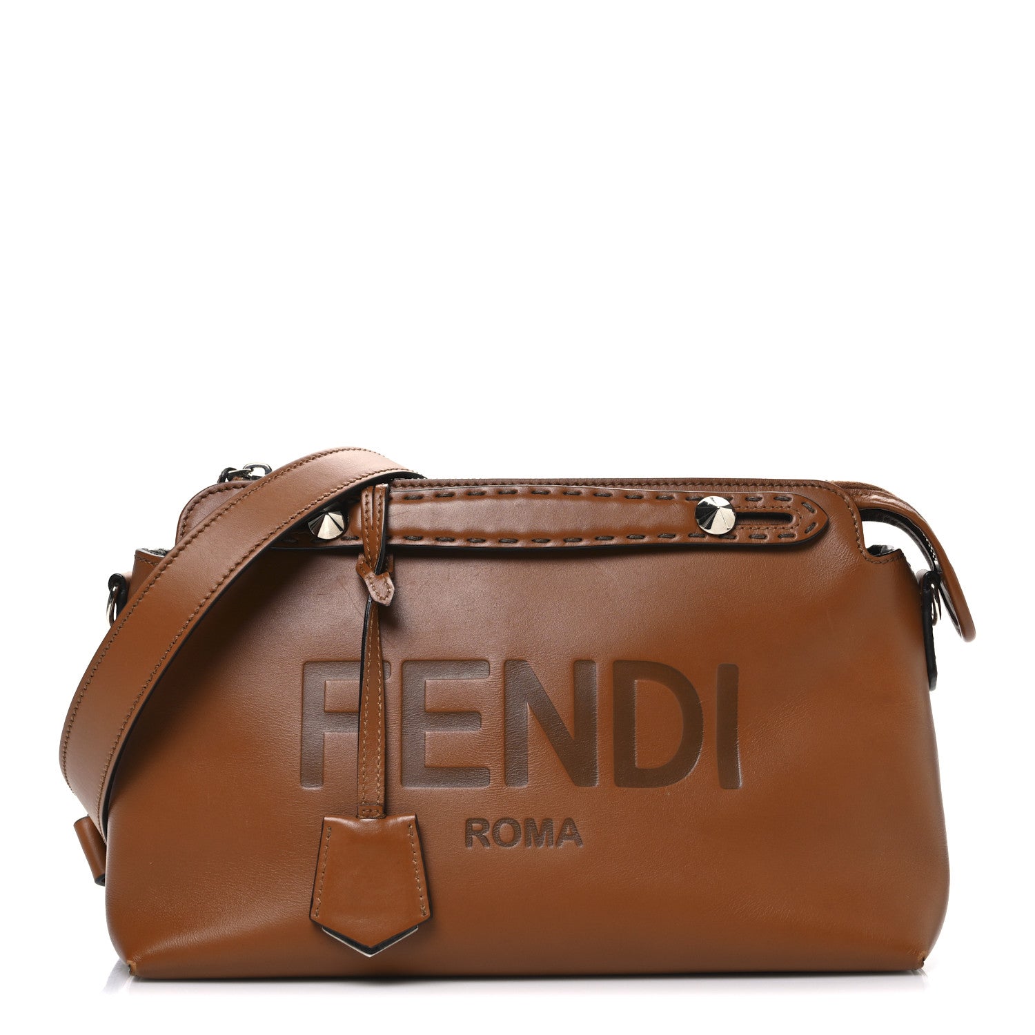 Fendi Vitello King Logo Embossed Medium By The Way Boston Bag Cuoio 1 of 10
