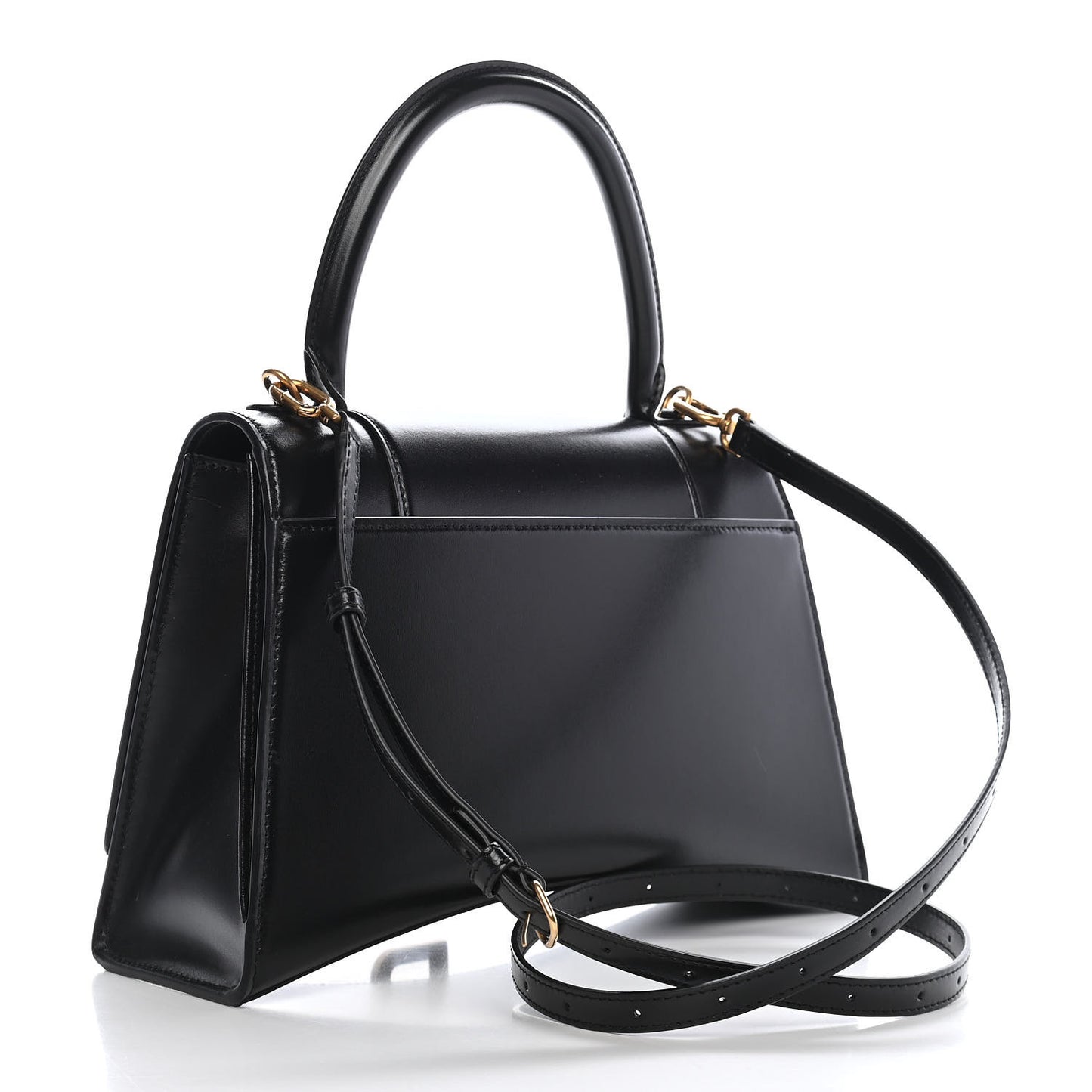 Shiny Box Calfskin Medium Hourglass Top Handle Bag Black