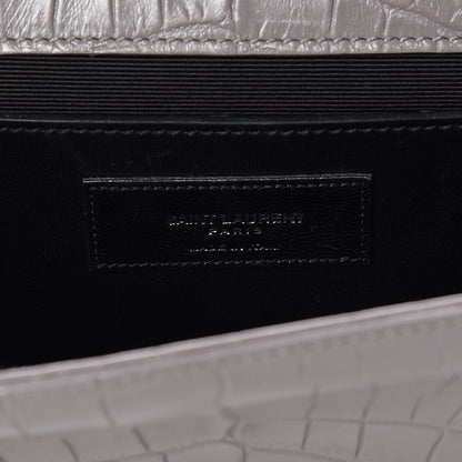 Saint Laurent Calfskin Crocodile Embossed Medium Classic Monogram Kate Tassel Satchel Fog 6 of 15