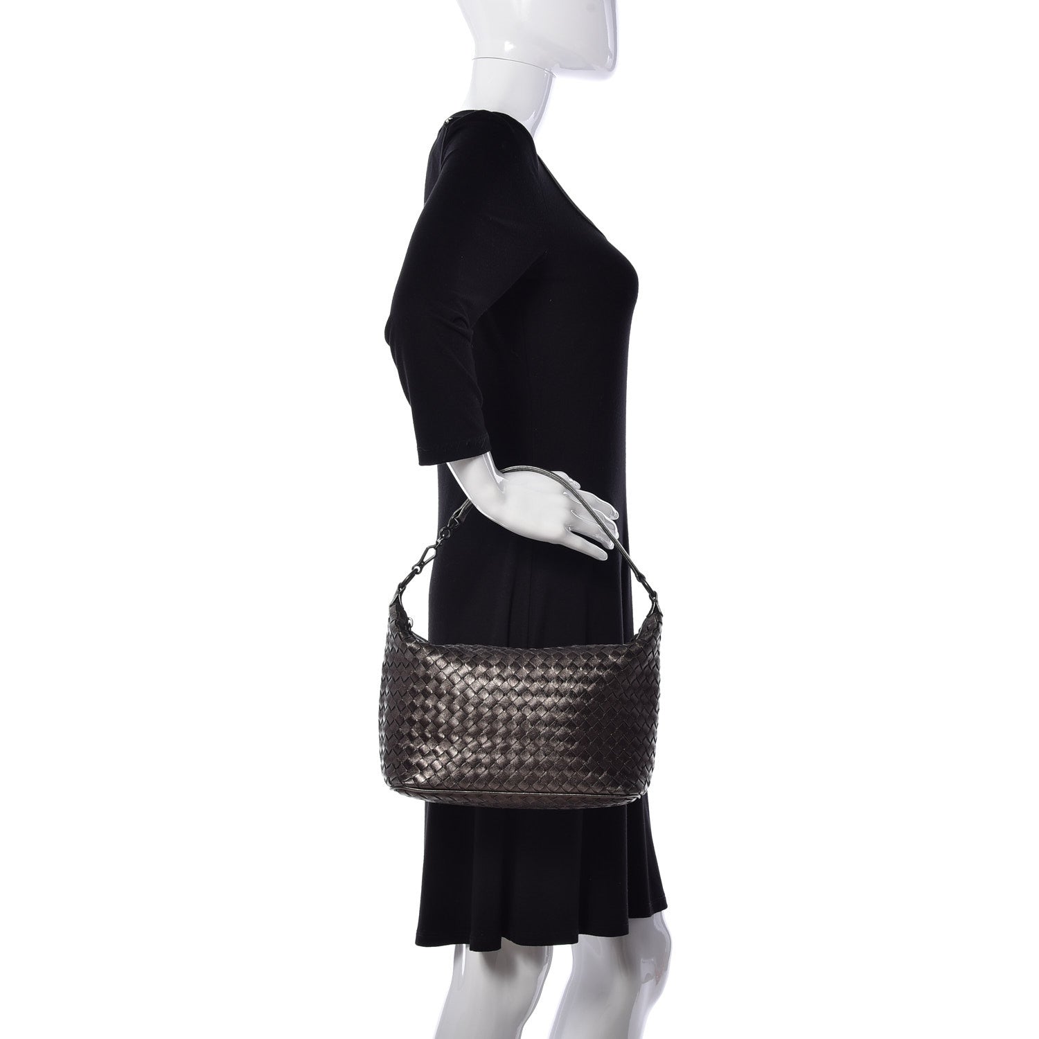 Bottega Veneta Metallic Nappa Intrecciato Small Shoulder Bag Steel 2 of 9