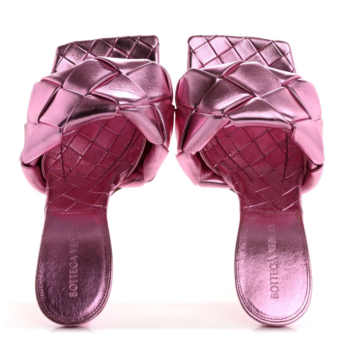 Metallic Nappa Maxi Intrecciato Lido 90mm Mule Sandals 37.5 Azalea