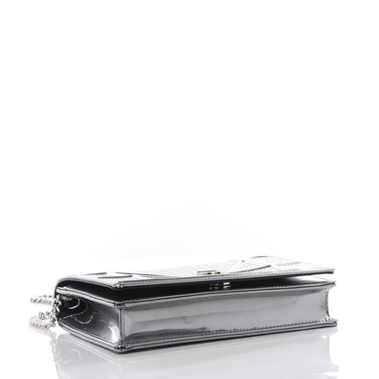 Christian Dior Metallic Patent Micro-Cannage Diorama Wallet on Chain Pouch Silver 3 of 9
