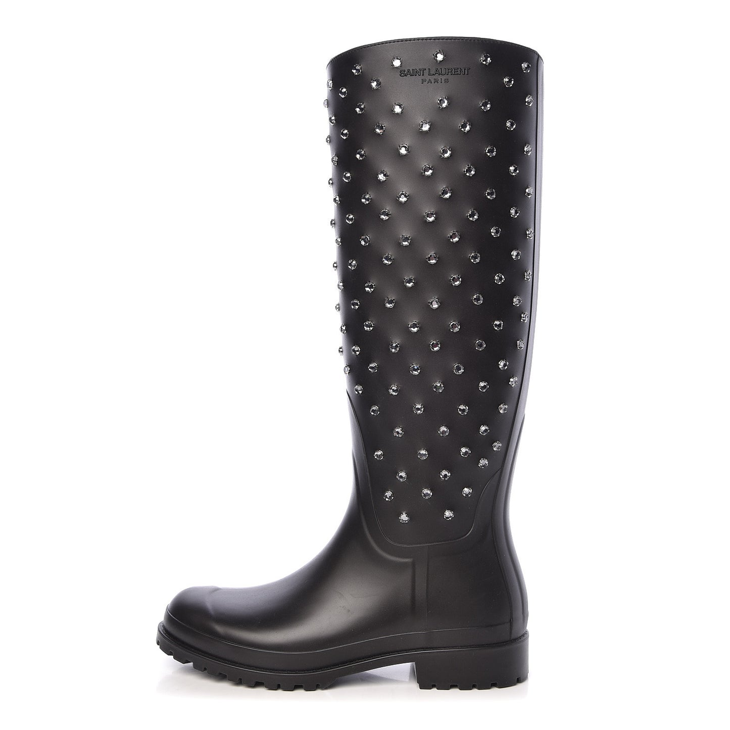 Rubber Crystal Studded Festival Rain Boots 37 Black