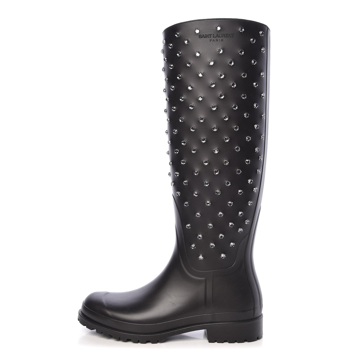 Saint Laurent Rubber Crystal Studded Festival Rain Boots 37 Black 1 of 11