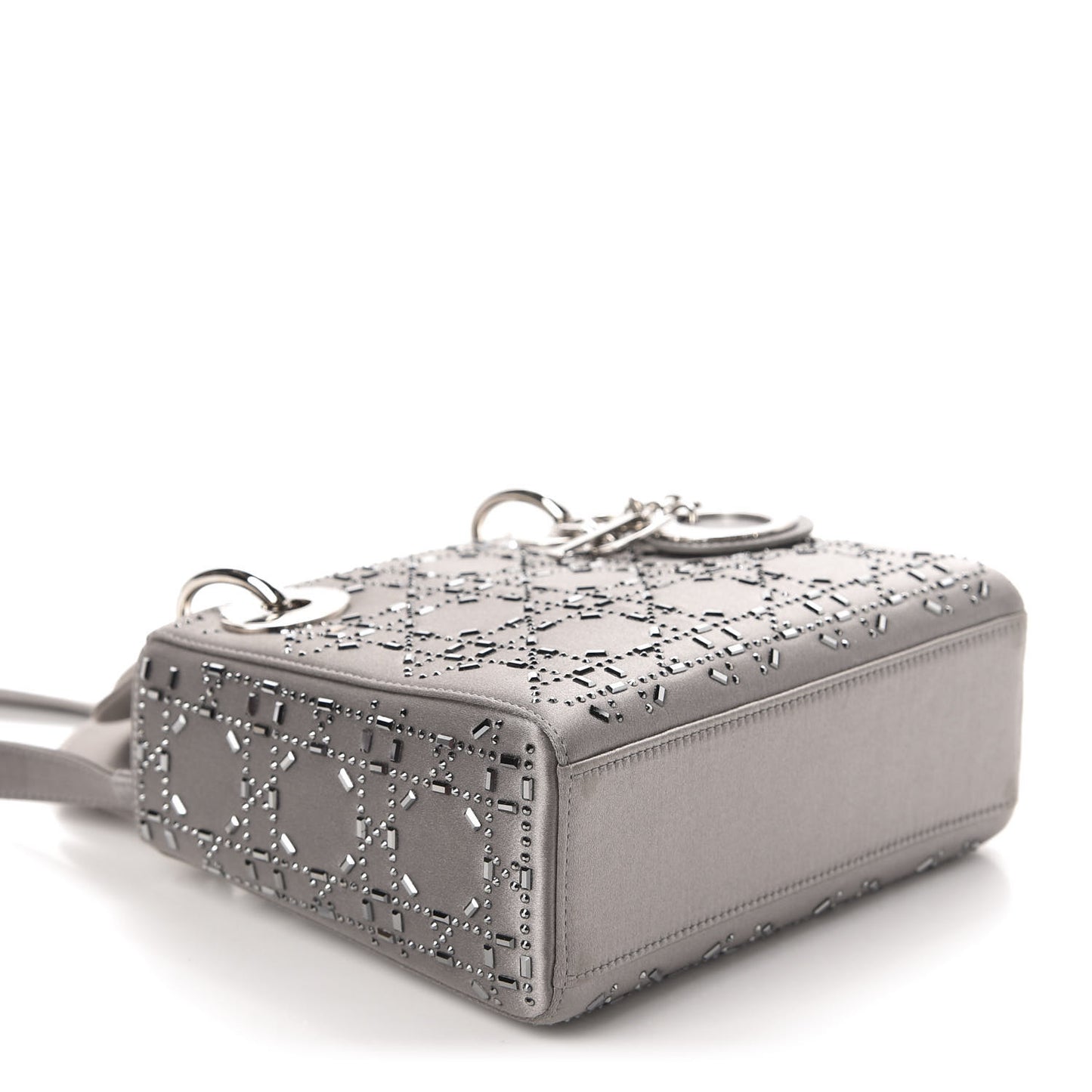 Satin Crystal Cannage Mini Lady Dior Gray