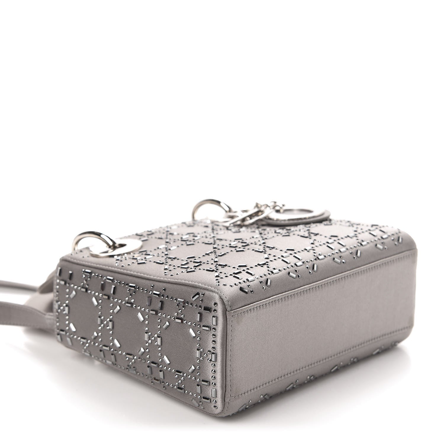 Christian Dior Satin Crystal Cannage Mini Lady Dior Gray 4 of 11
