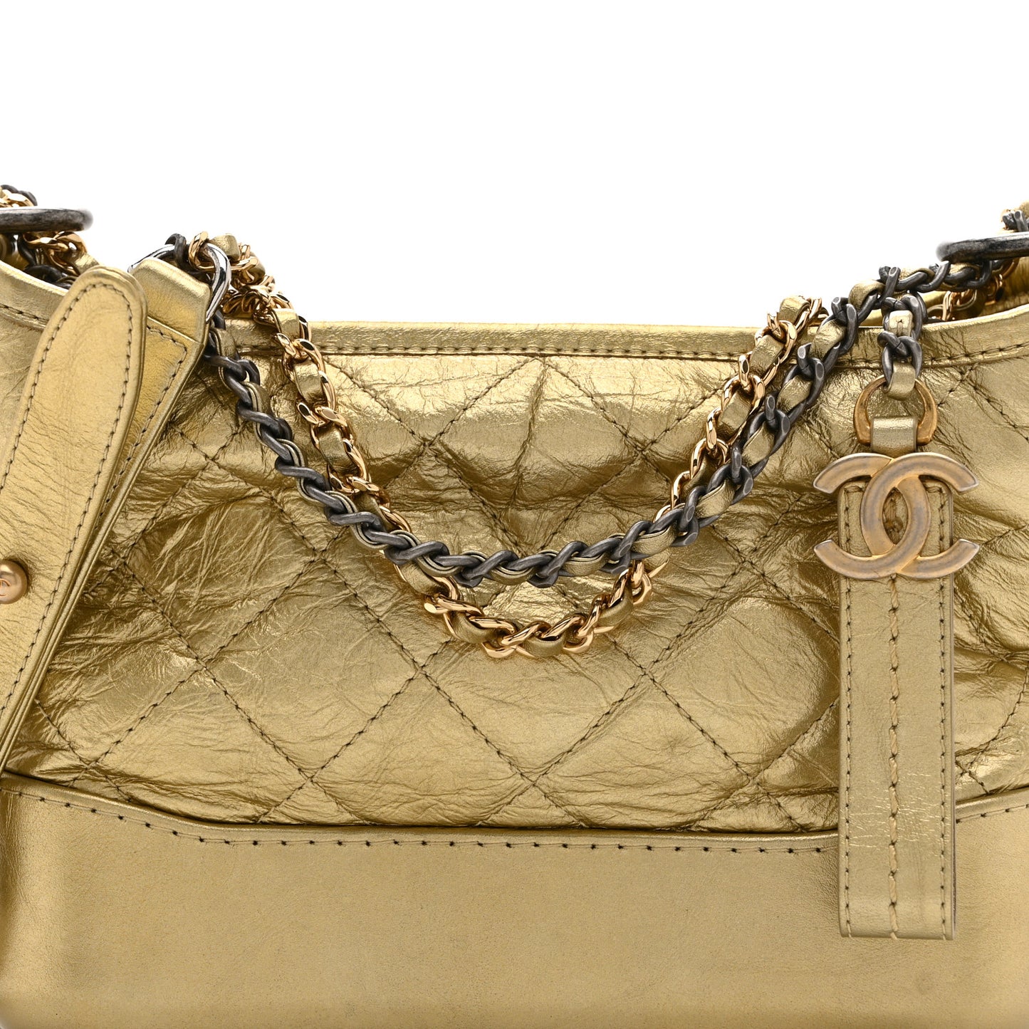 Metallic Aged Calfskin Quilted Small Gabrielle Hobo Gold