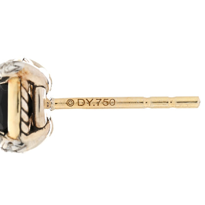 David Yurman 18K Yellow Gold Sterling Silver Diamond Black Onyx 5mm Petite Chatelaine Bezel Earrings 4 of 5