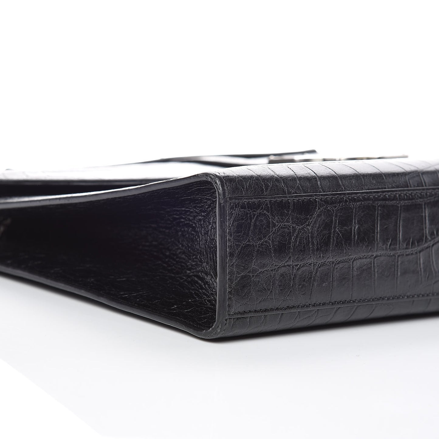Calfskin Crocodile Embossed Monogram Large Satchel Black