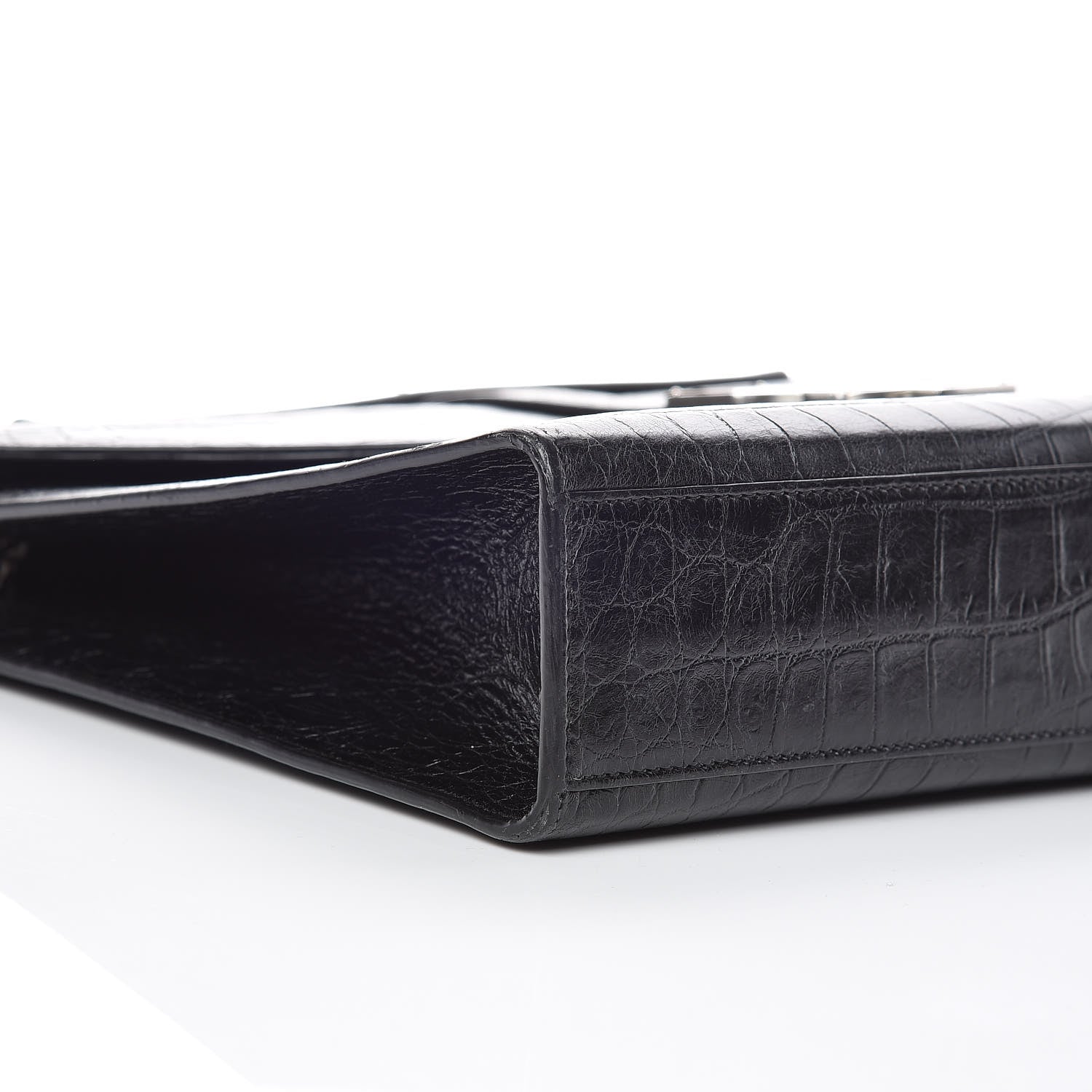 Saint Laurent Calfskin Crocodile Embossed Monogram Large Satchel Black 5 of 10