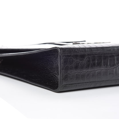 Saint Laurent Calfskin Crocodile Embossed Monogram Large Satchel Black 5 of 10