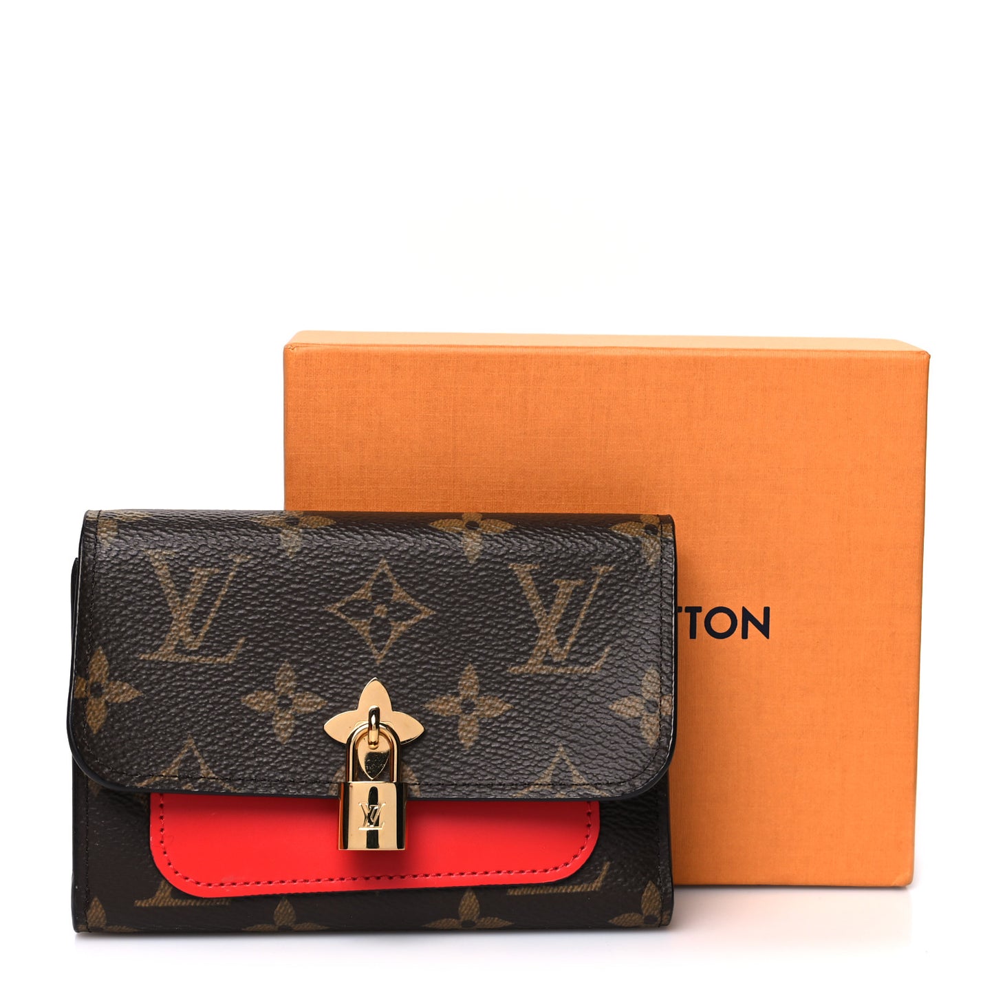 Monogram Flower Lock Compact Wallet Coquelicot