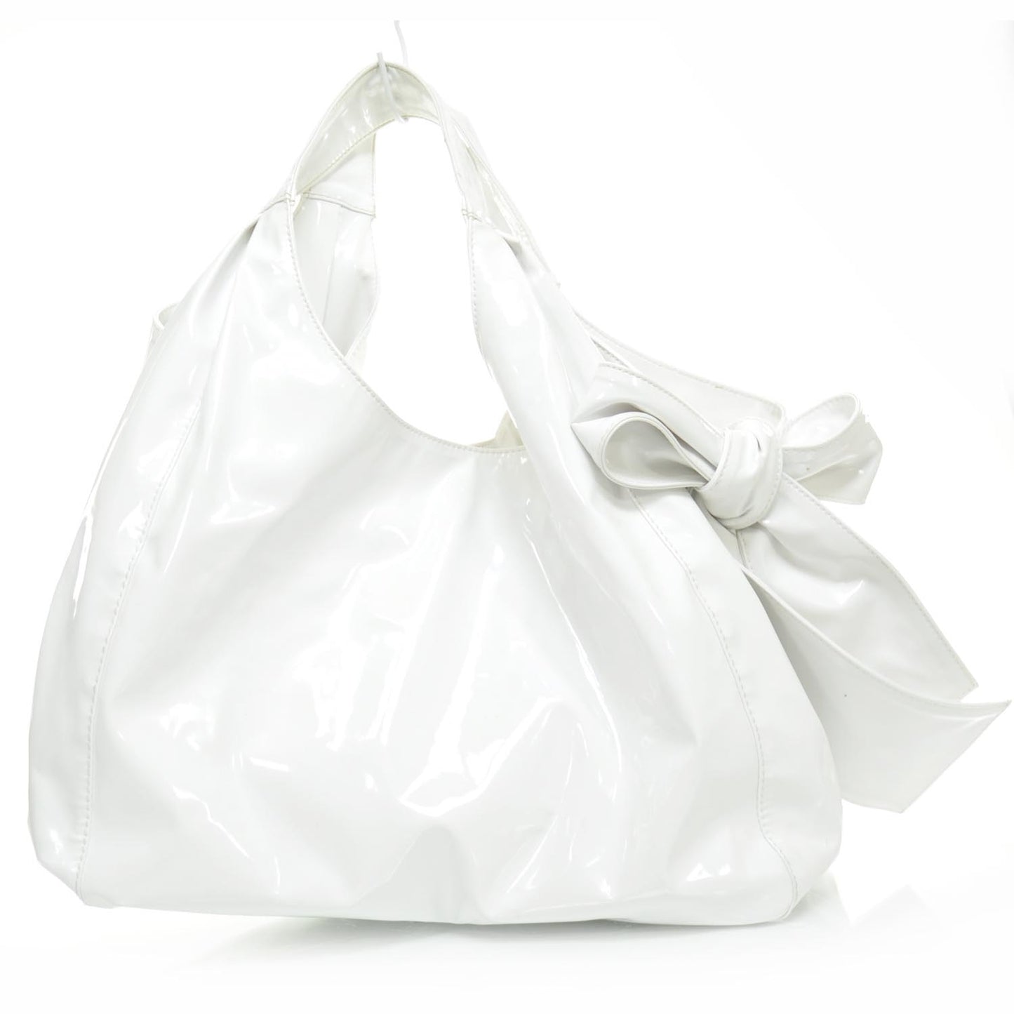 Patent Lacca Large Nuage Bow Hobo White