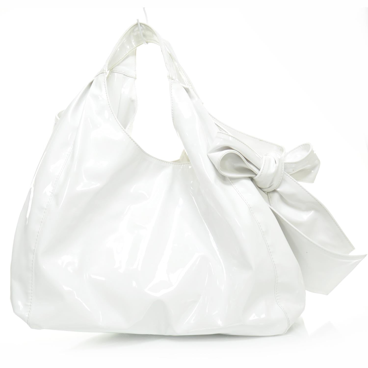 Valentino Garavani Patent Lacca Large Nuage Bow Hobo White 4 of 10