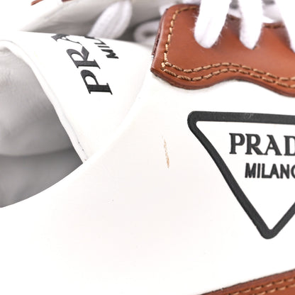 Prada Vitello Soft Low Top Sneakers 39 White Cognac 10 of 13