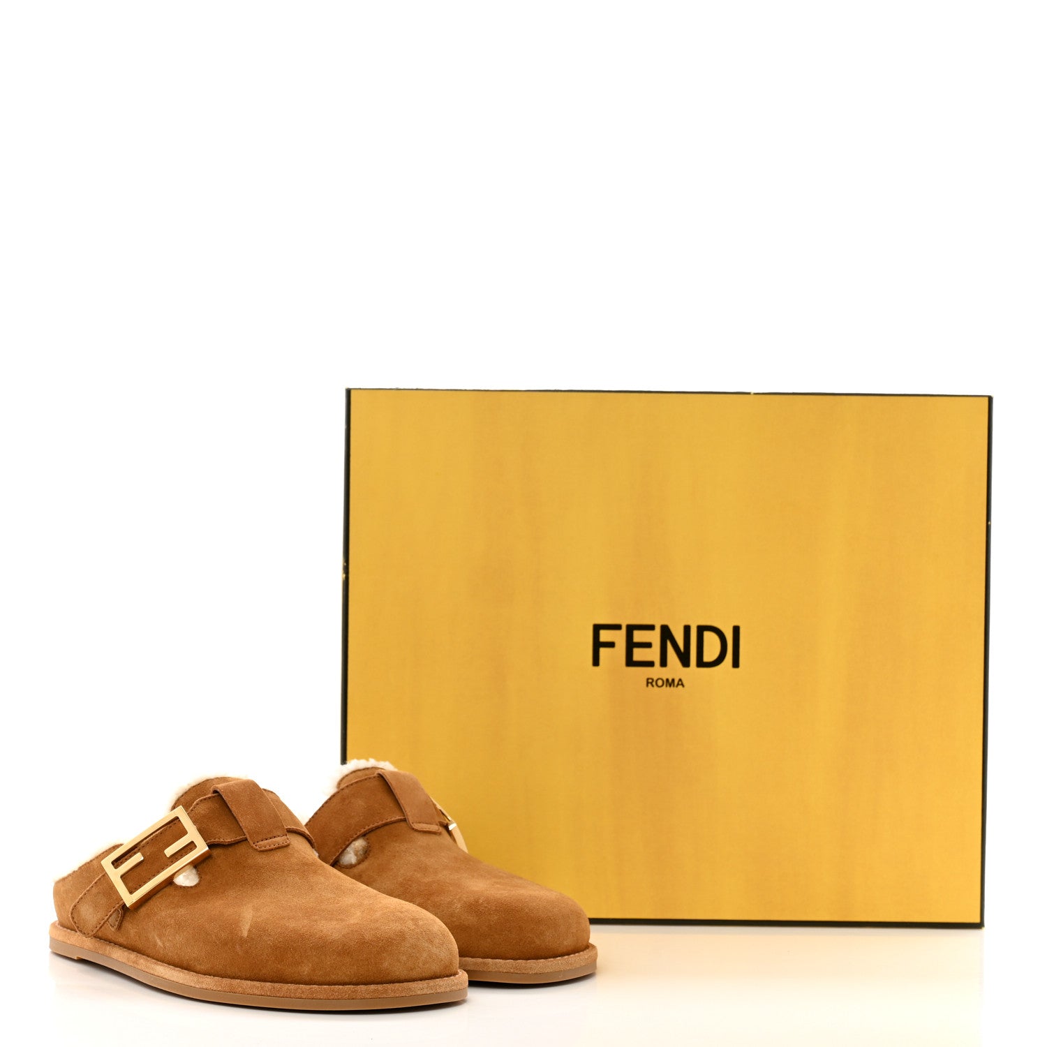 Fendi Suede Shearling Fendi Feel Buckled Clogs 36 Caramel Latte 9 of 9
