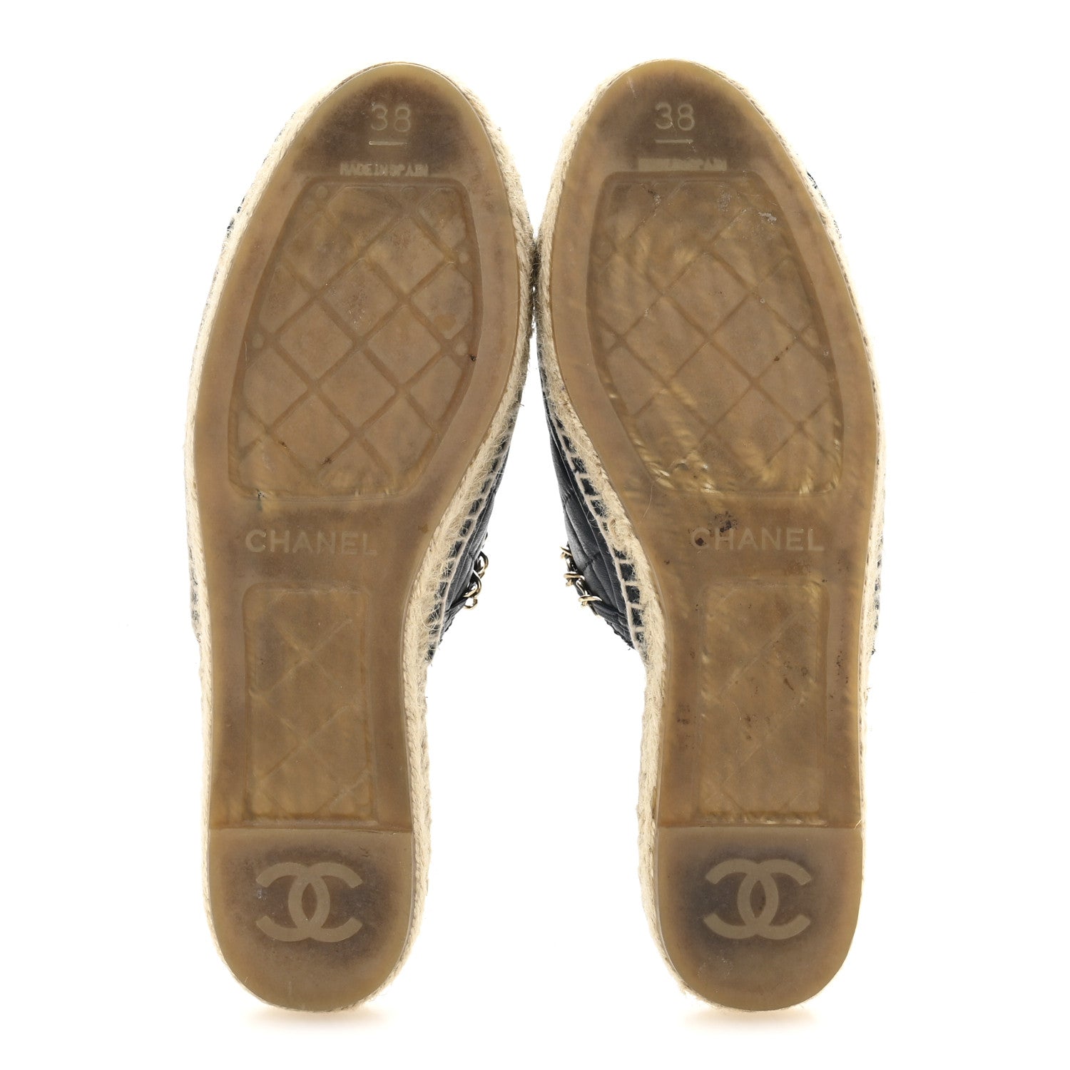 Chanel Lambskin Quilted CC Chain Espadrille Mules 38 Navy Black 6 of 12