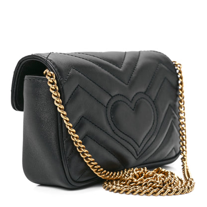 Gucci Calfskin Matelasse Super Mini GG Marmont Shoulder Bag Black 3 of 11