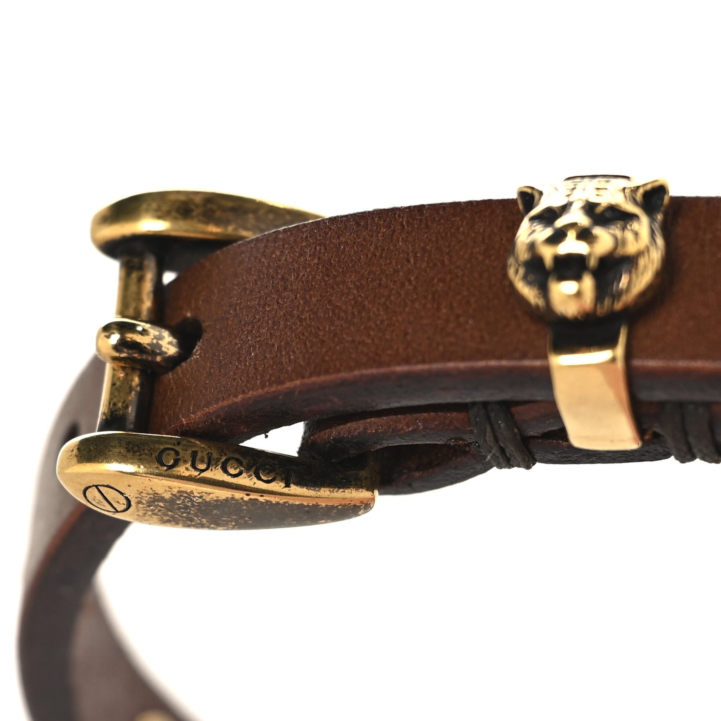 Calfskin Feline Head Spike Bracelet Cuoio